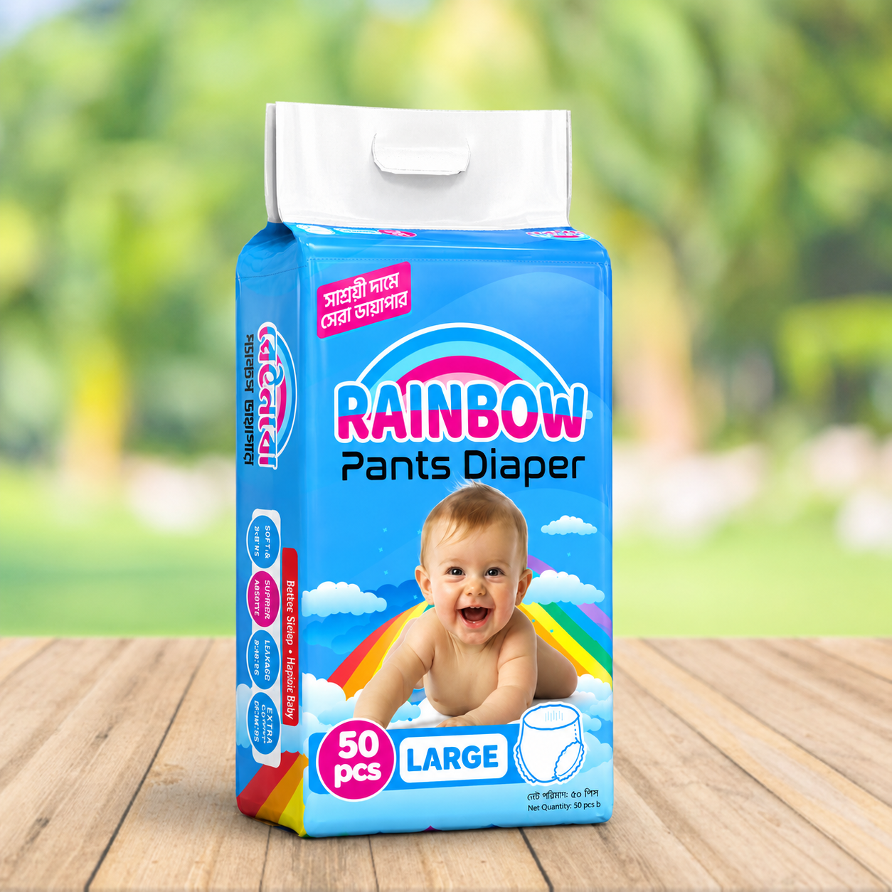 Rainbow Pant Diaper Large (L) 50 Pcs Pack For Kids, Dryness,Safety & Comfort.